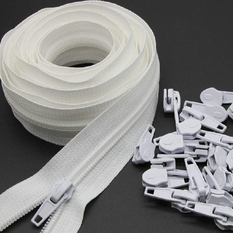 4.5 Nylon Coil Plastic White Zippers